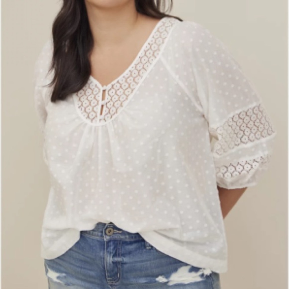 Torrid White Cotton Eyelet Top